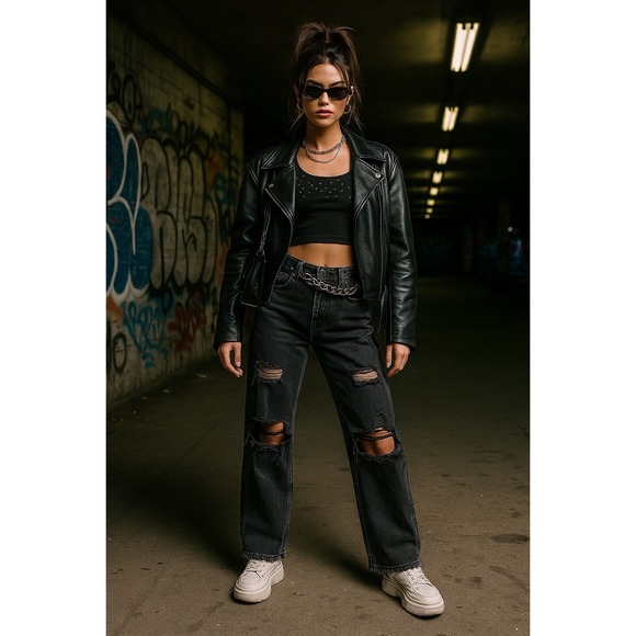 No Boundaries Distressed Black Button Fly High Rise Straight Grunge 90s Jeans 9 - Picture 2 of 11